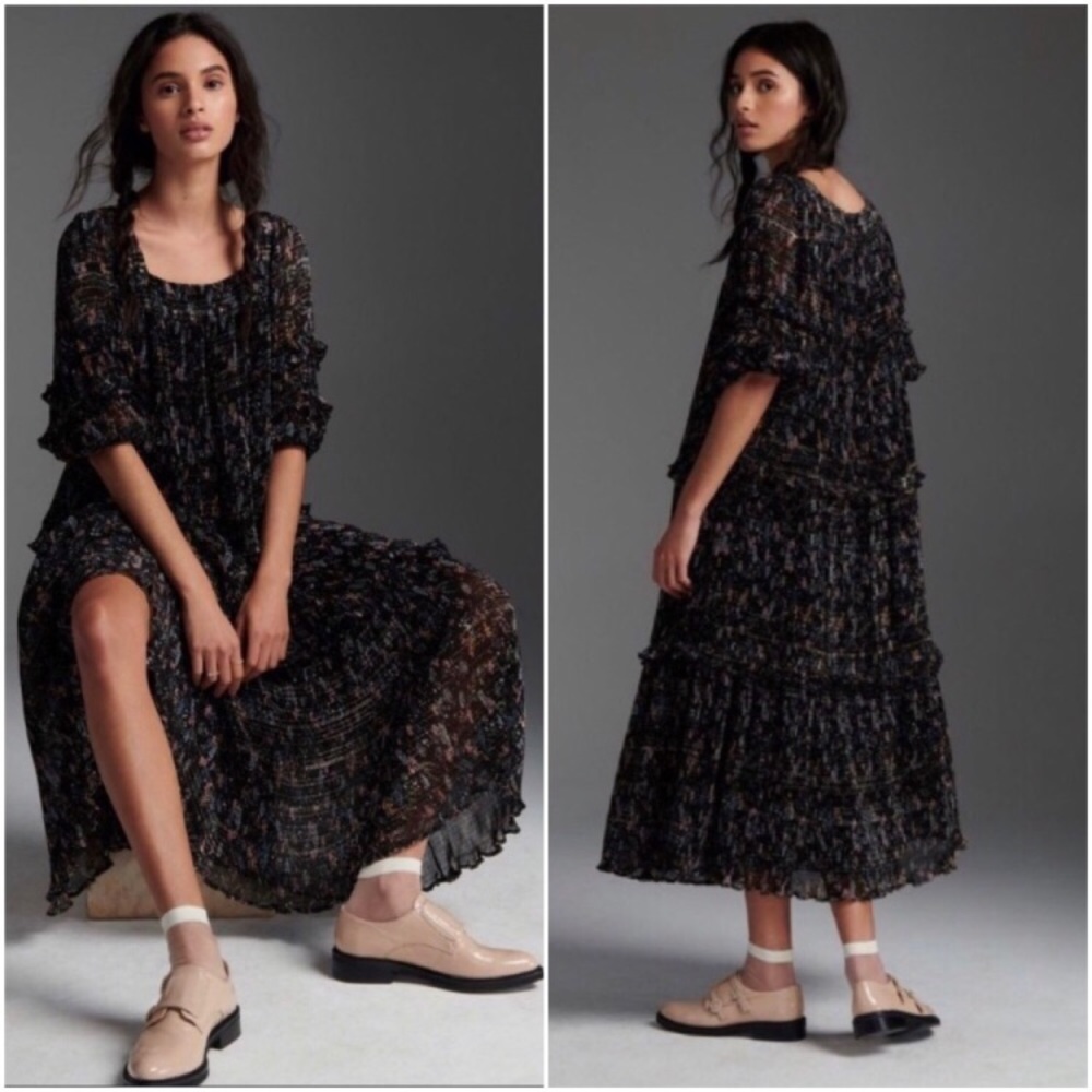 Anthropologie Black Floral Maxi Dress